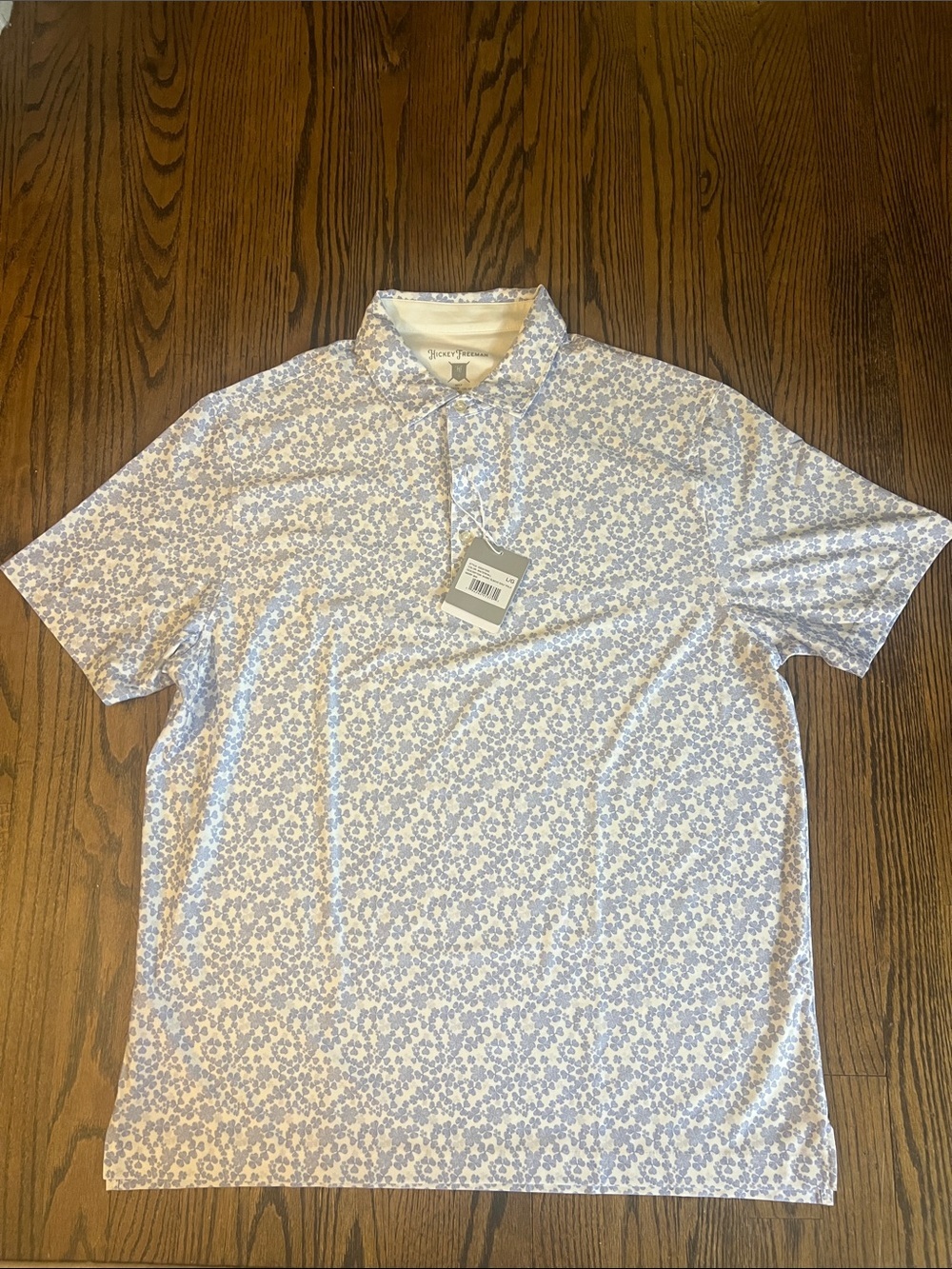 Hickey Freeman White and Light Blue Floral Polo